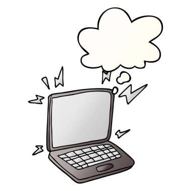 karikatür dizüstü bilgisayar ve pürüzsüz degrade st düşünce balonu