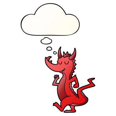 karikatür sevimli ejderha ve pürüzsüz degrade tarzında kabarcık düşünce