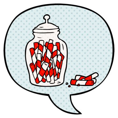 com kavanoz ve konuşma balonu karikatür geleneksel şeker çubukları