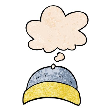 karikatür şapka ve grunge doku desen tarzında düşünce balonu
