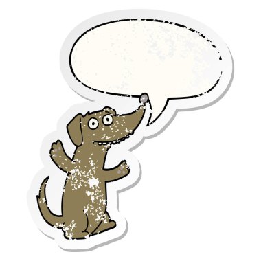 karikatür köpek ve konuşma balonu sıkıntılı etiket