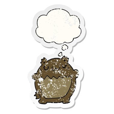 karikatür ayı ve sıkıntılı yıpranmış etiket olarak kabarcık düşünce