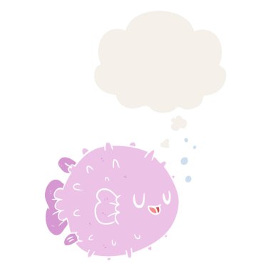 retro tarzında karikatür blowfish ve düşünce balonu