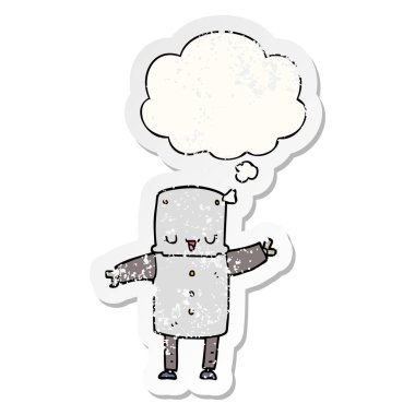 karikatür robot ve sıkıntılı yıpranmış etiket olarak kabarcık düşünce