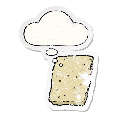 karikatür bisküvi ve sıkıntılı yıpranmış etiket olarak kabarcık düşünce