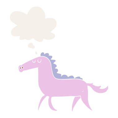 retro tarzında karikatür at ve düşünce balonu