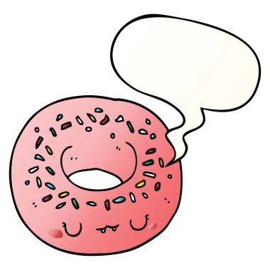 düzgün degrade tarzında karikatür donut ve konuşma balonu