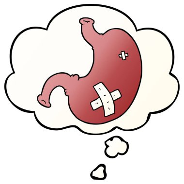 karikatür mide ve pürüzsüz degrade tarzında düşünce balonu