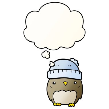 şapka sevimli karikatür baykuş ve pürüzsüz degrade st kabarcık düşündüm