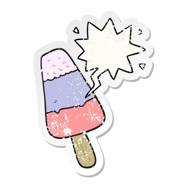 karikatür buz lolly ve konuşma balonu sıkıntılı etiket
