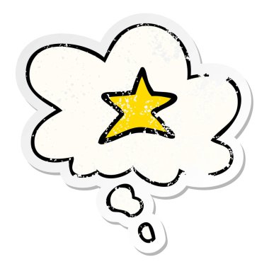 çizgi film yıldızı sembolü ve sıkıntılı yıpranmış stic olarak düşünce balonu