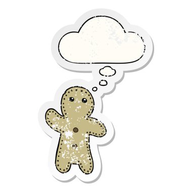 karikatür gingerbread adam ve sıkıntılı bir yıpranmış olarak kabarcık düşünce 