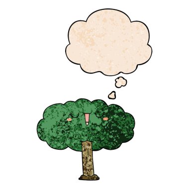 karikatür ağacı ve grunge doku desen tarzında düşünce balonu