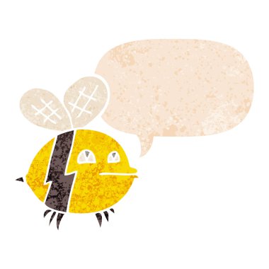 retro dokulu tarzda karikatür arı ve konuşma balonu