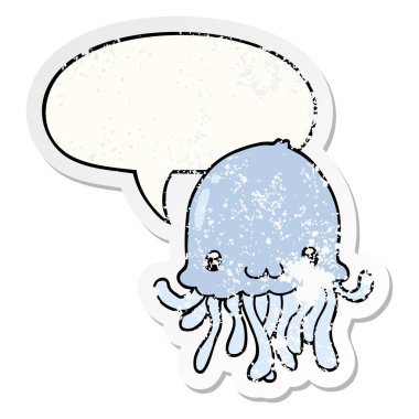 karikatür denizanası ve konuşma balonu sıkıntılı etiket