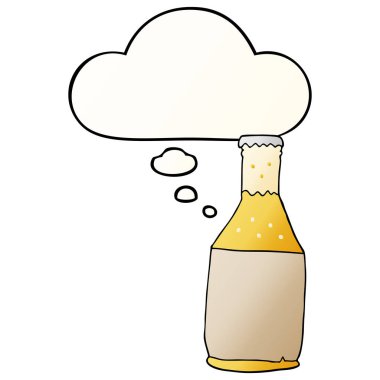 karikatür bira şişesi ve pürüzsüz degrade tarzında kabarcık düşünce
