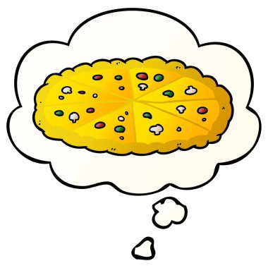 karikatür pizza ve pürüzsüz degrade tarzında kabarcık düşünce