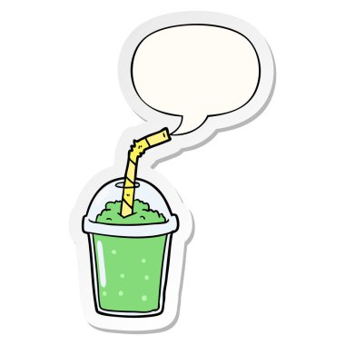 karikatür buzlu smoothie ve konuşma kabarcık etiket