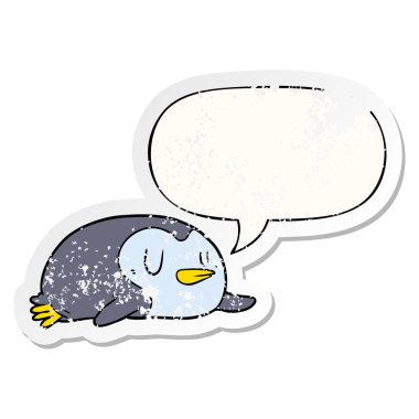 karikatür penguen ve konuşma balonu sıkıntılı etiket