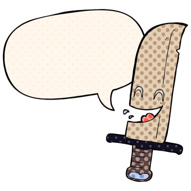 çizgi roman tarzında karikatür gülme bıçağı ve konuşma balonu