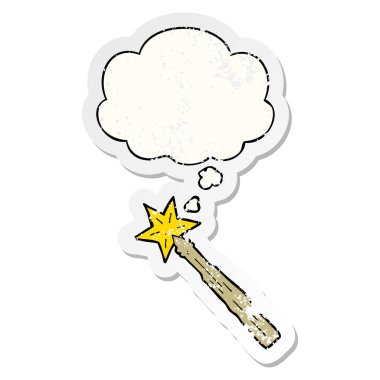 bir sıkıntılı yıpranmış sopa olarak karikatür sihirli değnek ve düşünce balonu