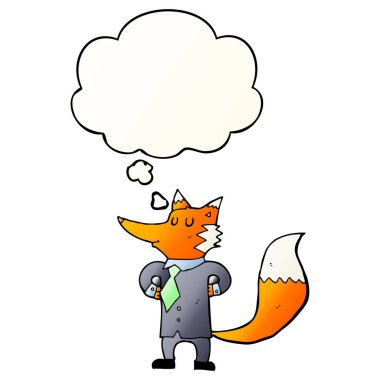 karikatür tilki işadamı ve pürüzsüz degrade st kabarcık düşünce