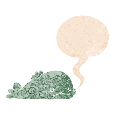 retro dokulu tarzda karikatür balık ve konuşma balonu