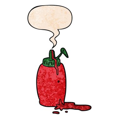 retro doku karikatür domates ketçap şişe ve konuşma balonu