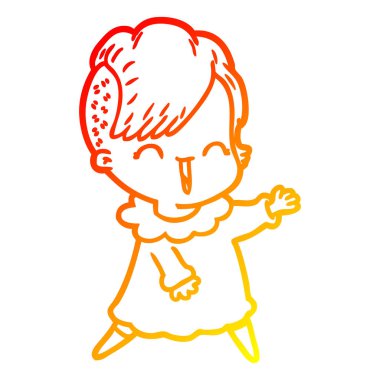 sıcak degrade çizgi çizim mutlu karikatür hipster kız