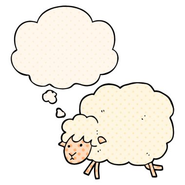 çizgi roman tarzında karikatür koyun ve düşünce balonu