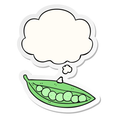 pod karikatür bezelye ve basılı bir etiket olarak kabarcık düşünce