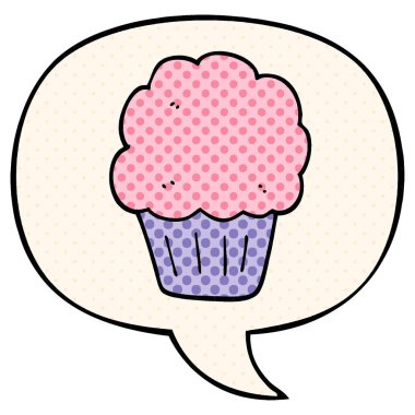 çizgi roman tarzında karikatür cupcake ve konuşma balonu