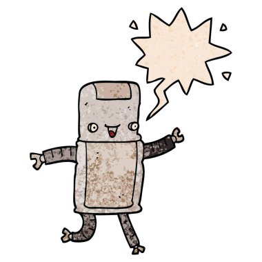 retro doku tarzında karikatür robot ve konuşma balonu