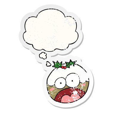 karikatür şok chrstmas puding ve bir distres olarak kabarcık düşünce