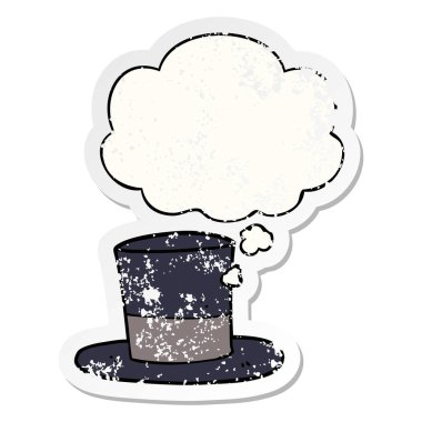 bir sıkıntılı aşınmış Sticker olarak karikatür üst şapka ve düşünce balonu