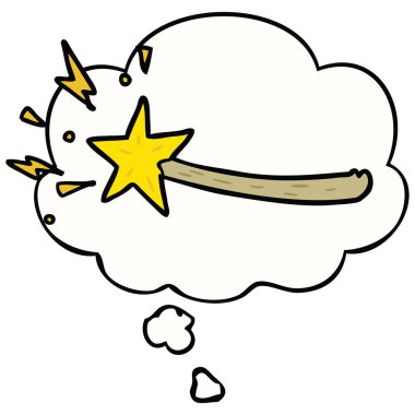 karikatür sihirli değnek ve düşünce balonu