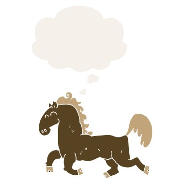 retro tarzında karikatür aygır ve düşünce balonu