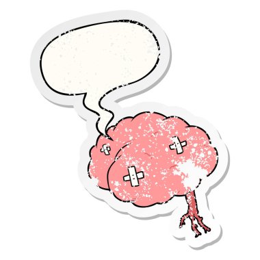 karikatür beyin ve konuşma balonu sıkıntılı etiket yaralı
