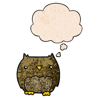 sevimli karikatür baykuş ve grunge doku desen st düşünce balonu