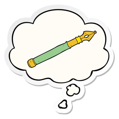 karikatür dolma kalem ve baskılı bir etiket olarak kabarcık düşünce