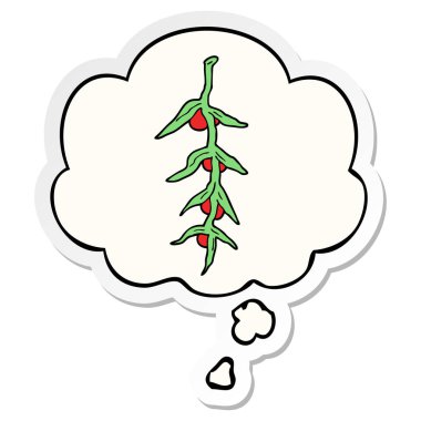 karikatür bitki ve basılı bir etiket olarak kabarcık düşünce