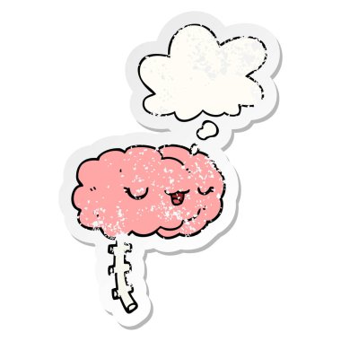 mutlu karikatür beyin ve sıkıntılı yıpranmış stic olarak kabarcık düşünce