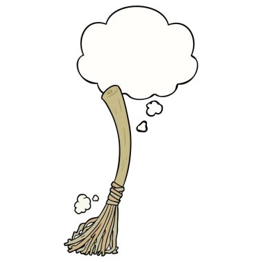 karikatür sihirli süpürge ve düşünce balonu