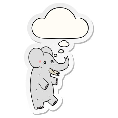 karikatür fil ve baskılı bir etiket olarak kabarcık düşünce