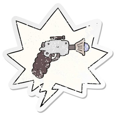 karikatür ışın silah ve konuşma balonu sıkıntılı etiket