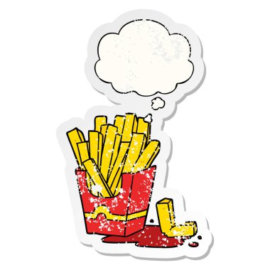 karikatür kızartması ve sıkıntılı yıpranmış etiket olarak kabarcık düşünce