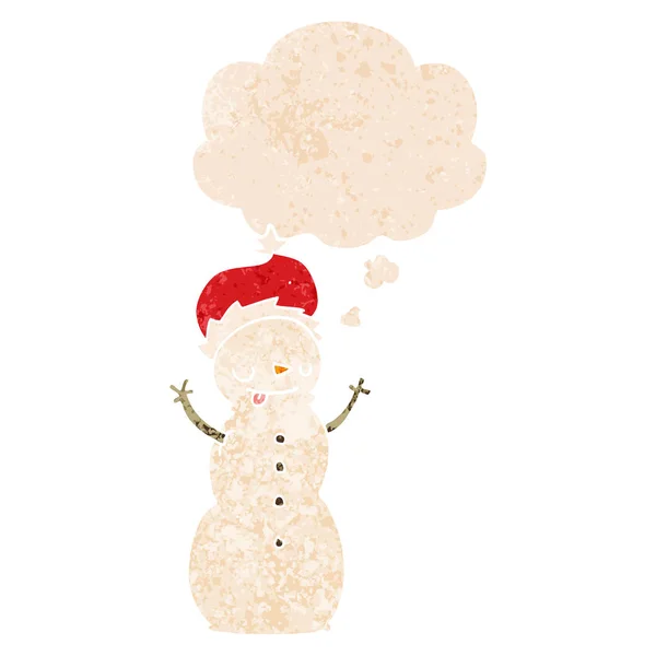 Karikatür noel kardan adam ve retro dokulu s düşünce balonu — Stok Vektör