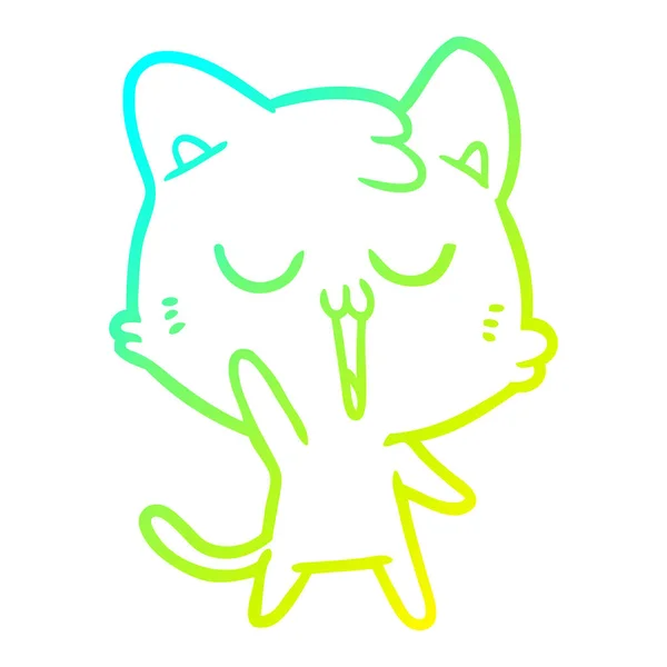 Línea de gradiente frío dibujo dibujos animados gato cantando — Archivo Imágenes Vectoriales