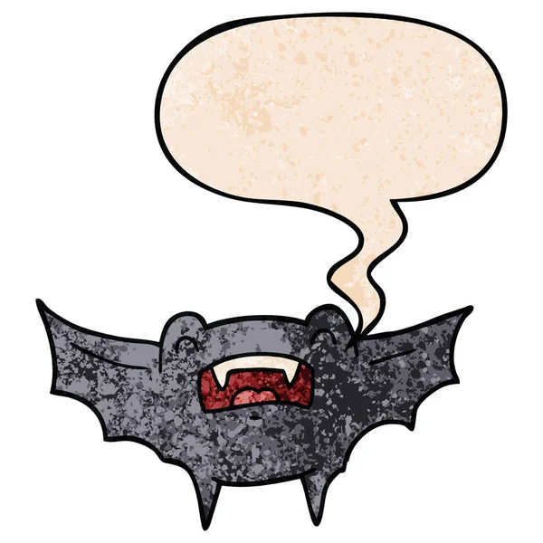 Tecknad vampyr bat och pratbubbla i retro textur stil — Stock vektor