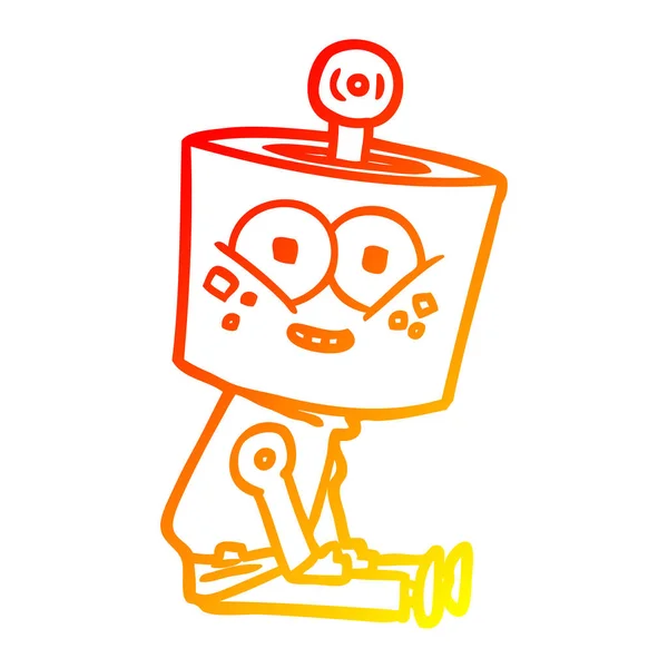 따뜻한 그라데이션 라인 그리기 행복 만화 로봇 — 스톡 벡터